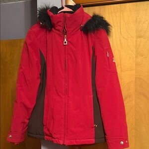 ZeroXposur Women's Red and Brown Ski Jacket with Faux Fur